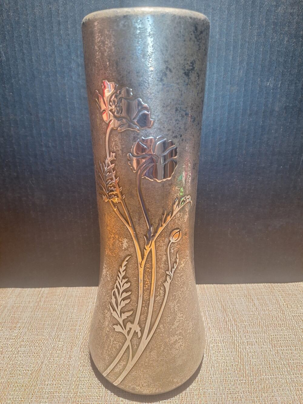 Heintz Sterling on Bronze 3809A California Poppy Vase 12⅜ Rare French Gray AMS